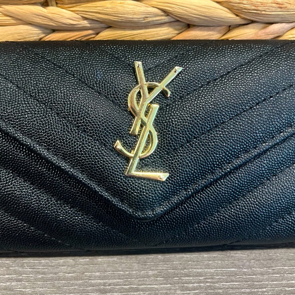 Black & Gold Monogram Flap Chevron Large Envelope Wallet Leather Card Holder - Picture 3 of 9